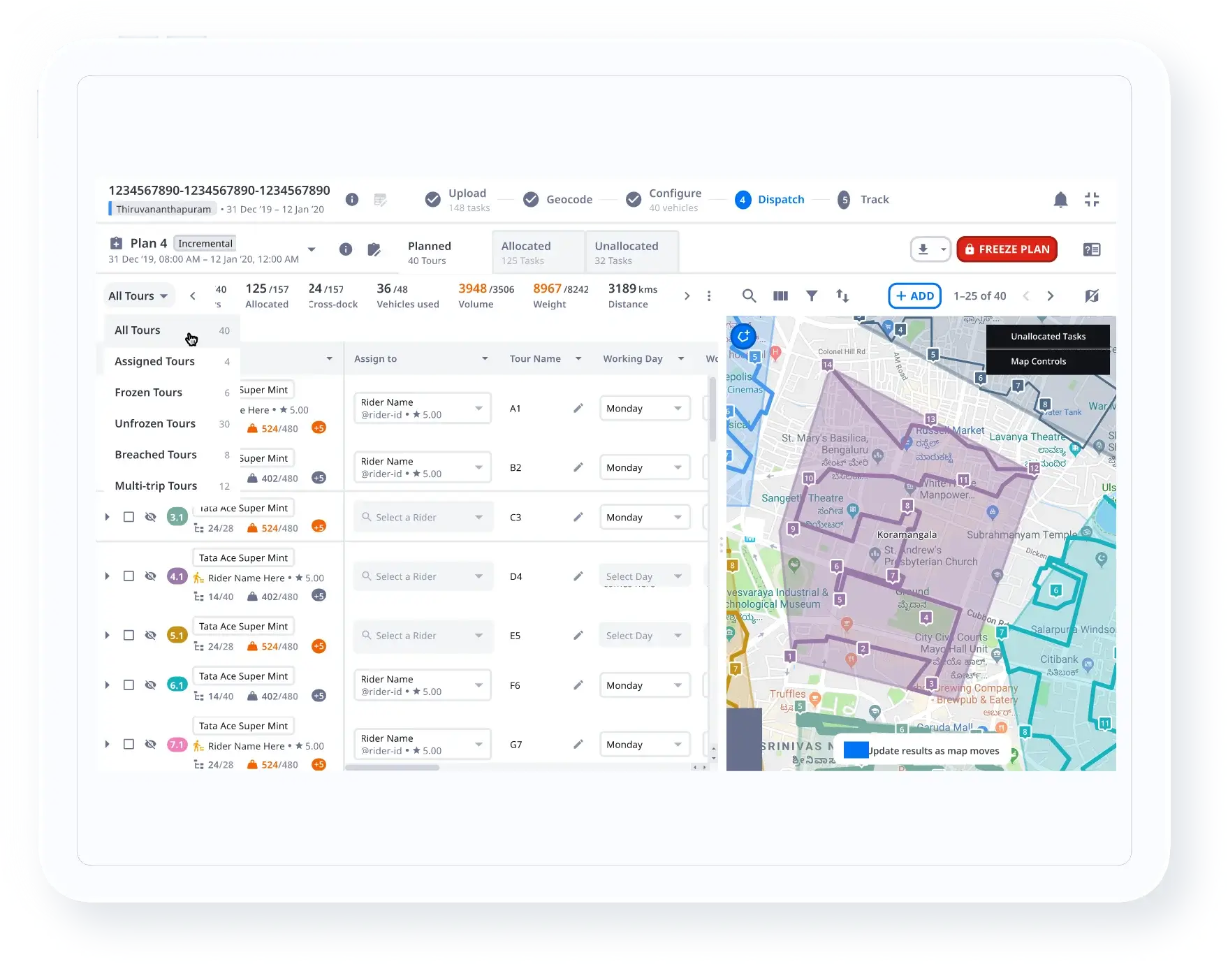 Dynamically Plan Routes and Vehicle Assignment across Legs